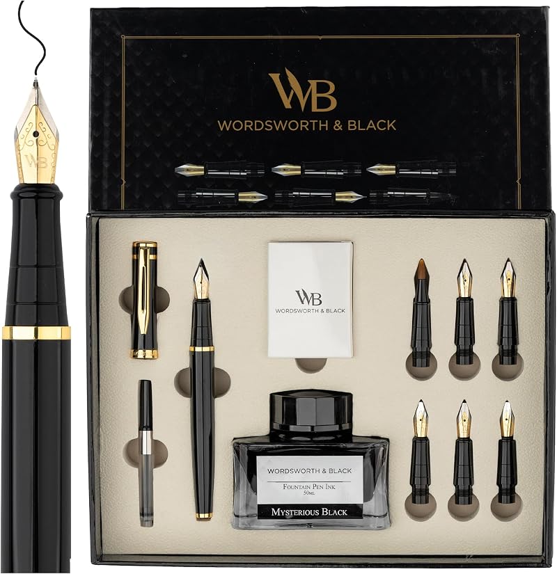 Wordsworth & Black Calligraphy Pen Gift Set with Ink Converter Nibs Cartridges