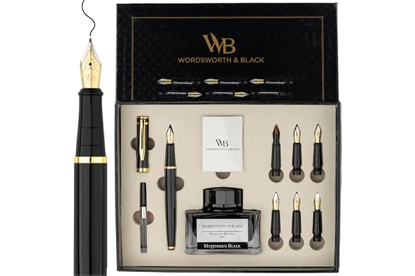 Wordsworth & Black Calligraphy Pen Gift Set, Includes Ink Bottle, 6 Ink Cartridges, Ink Refill Converter, 6 Replacement Nibs,