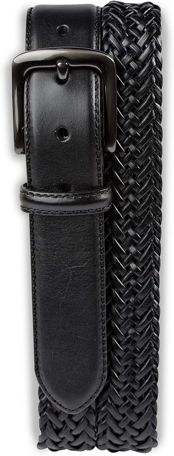 Harbor Bay by DXL Big and Tall Braided Stretch Leather Belt, Black, 46/