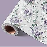 VCOOHM Reversible Purple Floral Wrapping Paper Roll - 17 Inches x 9.8 Feet, Gift Wrap with Floral and Purple Design for Wedding, Birthday, Bridal Shower, Mother's Day