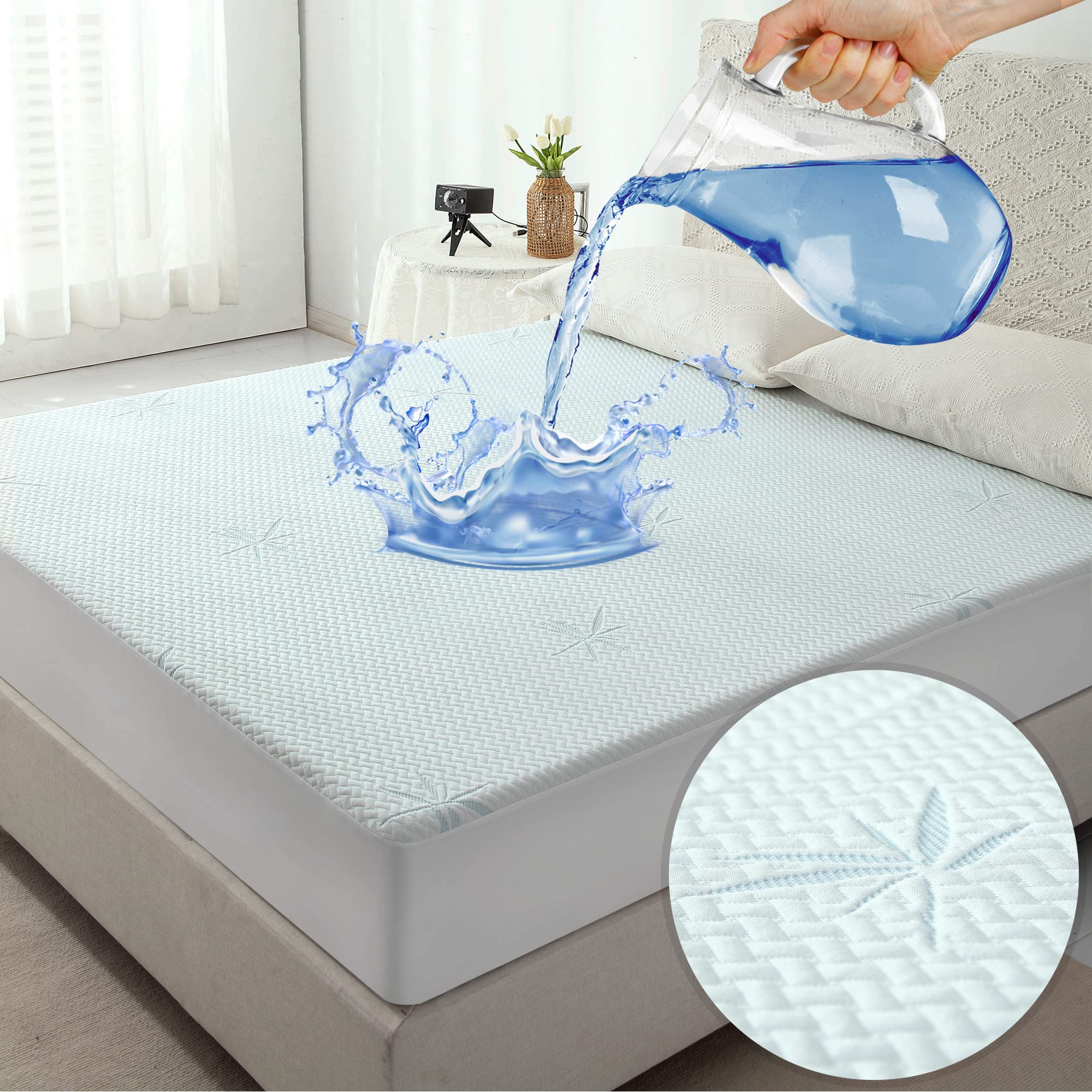 Jet's Home Super King Waterproof Mattress Protector - Soft Breathable Noiseless Mattress Pad Machine Washable Mattress Cover Deep Pocket Fitted Bed Cover For Super King Bed Size 180x200CM