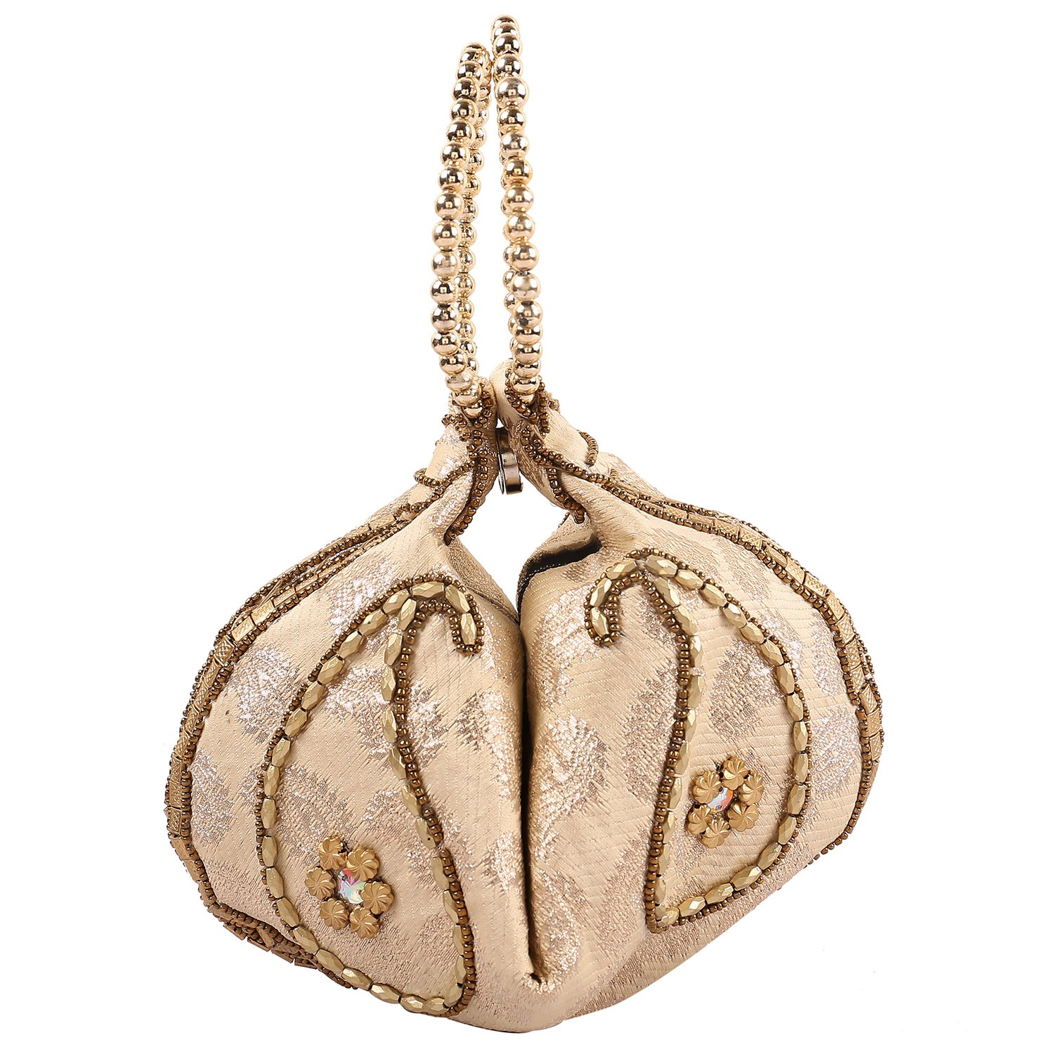 craft trade handmade designer rajasthani silk potli bag for women's cream