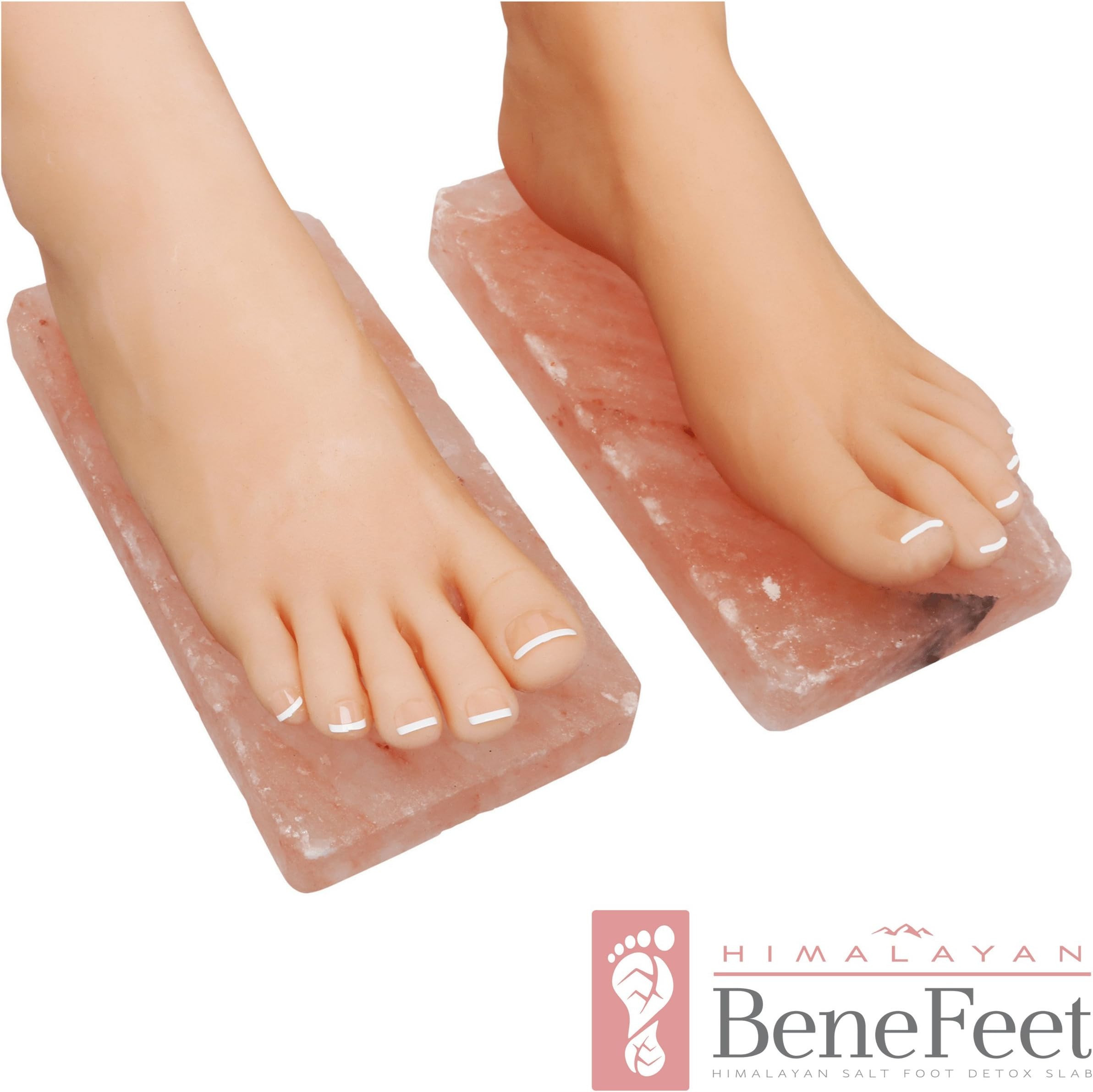 Happy Benefeet Himalayan Salt Foot Block - Set of 2 Pink Slabs 100% Real Natural Hand Crafted Kit 4”x8”x1” Hypoallergenic Antiseptic and Iodized - Help with Detox Cleanse and Soften Skin