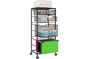 Solinxe Movable Pull-Out File Folder Rack, Rolling File Cart with Drawer, Hanging Files Folders for Letter & Legal Size, Filing Cabinets for Home Office Desk Organizer, Black