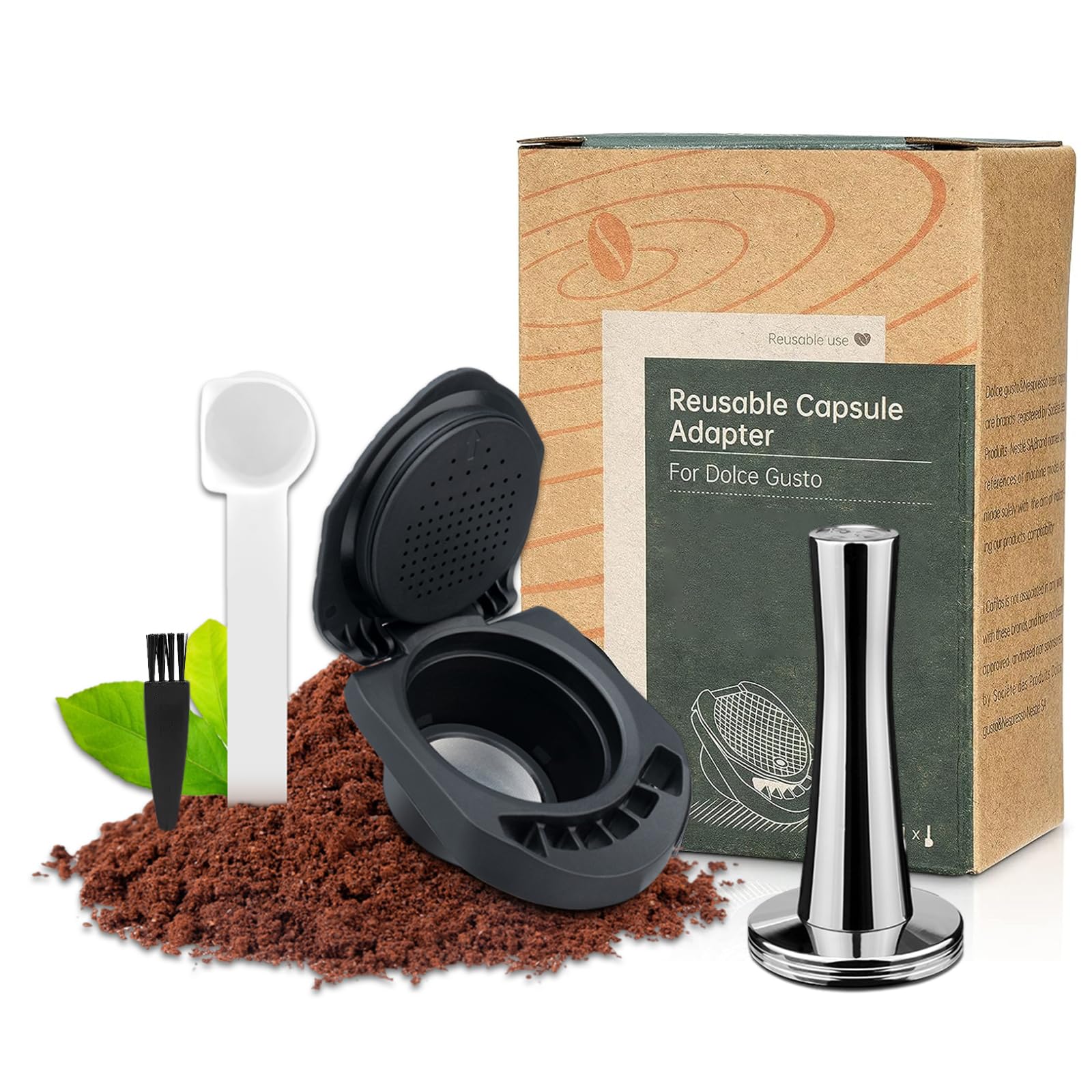 FOXNSK Reusable Capsule Adapter for Dolce Gusto, Refillable Coffee Capsule Adapter Coffee Capsules Converter with 41mm Tamper Compatiable for Piccolo XS/Genio S/EDG 305/EDG 606.S