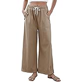 Athlisan Womens Baggy Wide Leg Palazzo Pants Casual Loose Drawstring Elastic Waisted Lounge Trousers with Pockets