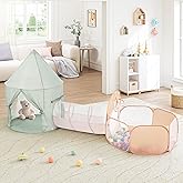 UTEX Pointed-Roof 3 in 1 Pop Up Play Tent with Ball Pit | Baby Ball Pit, Tunnel Toys for Toddlers 1-3, Soft Neutral Style, Tear-resistant Fabric, 1 Year Old Boy Gifts