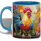 Colorful Rooster Mug, 11oz Coffee Cup Vibrant Farm Animal Painting, Artistic Country Morning Gift, Bold Ceramic Drinkware for Kitchen or Office