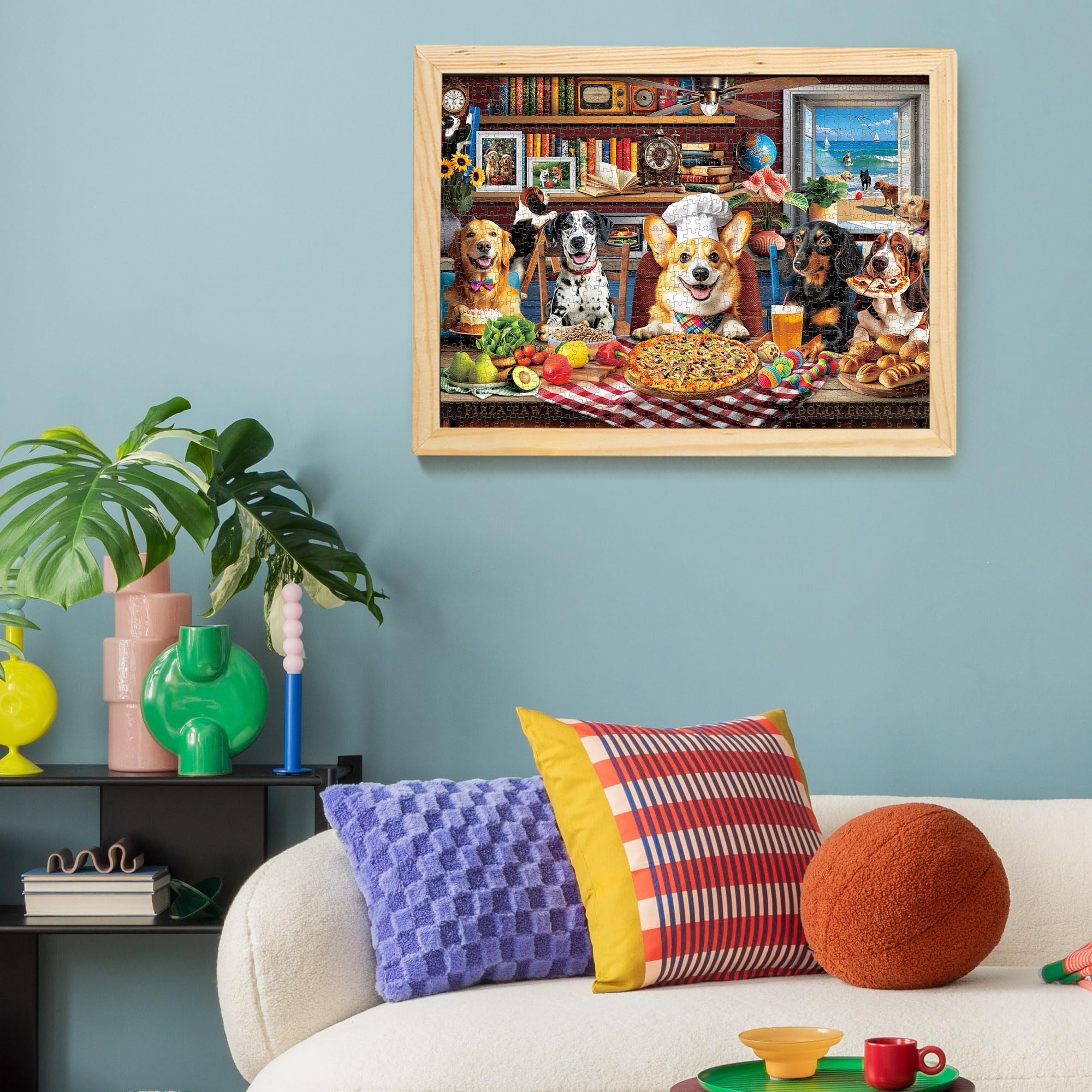 BenBen Puzzles for Adults 1000 Pieces, Dogs' Dinner Party, Dog Jigsaw Puzzle with Letters on Back, Funny Animal Puzzle, Challenging Puzzles for Family Game Night, Home Décor