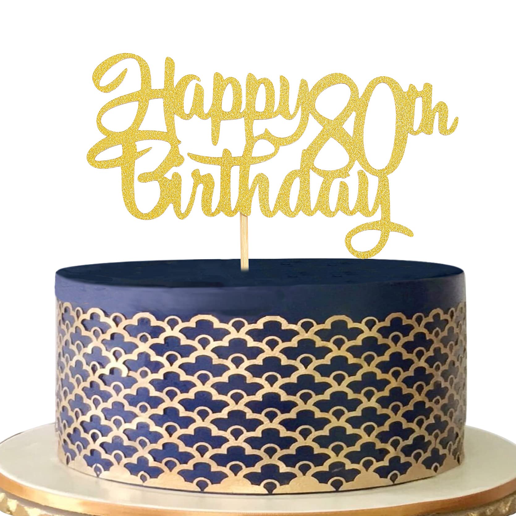 Gold 80th Birthday Cake Topper - Gold Glitter 80 Birthday Party Cake Decoration Supplies，Cheers to 80 Years Cake Topper，Eighty Years Old Anniversary Party Cake Decoration