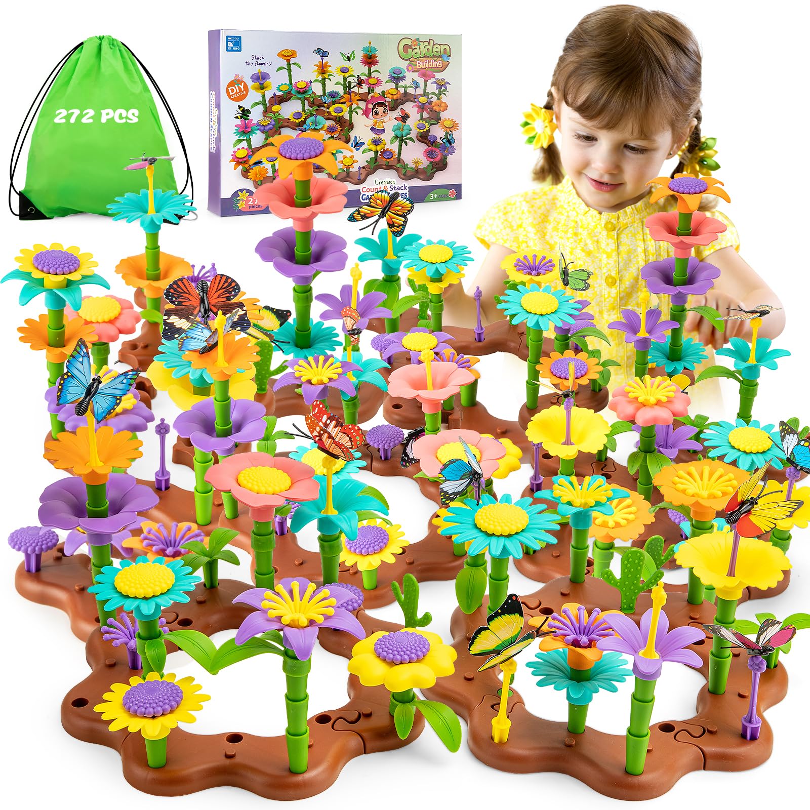 Funsland Flower Garden Building Toys - 272 PCS Girls DIY Construction Toys Set Gifts for Kids 3-6 Years Old Boys Girls