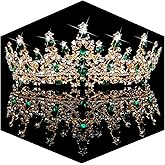 TOBATOBA Green Crown Tiara Crystal Wedding Tiara for Women Prom Queen Headband Metal Princess Tiara Quinceanera Crown Headpieces for Birthday Prom Pageant Cosplay Halloween Costume Women