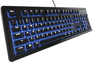 SteelSeries Apex 100 Gaming Keyboard - Tactile & Silent - Blue LED Backlit - Splash Resistant - Media Controls (Renewed)