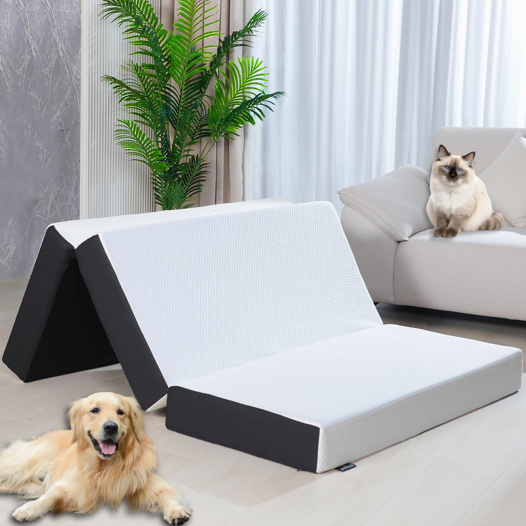 Photo 1 of Roxzo Mattress Topper, 6 Inch Memory Foam, Full Size, Tri-fold, Ventilated, Conform Ergonomics, Soft, Portable, Floor Guest Bed, 73x52x6 inches