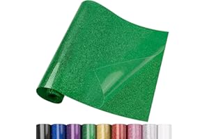 Lzerking Heat Transfer Vinyl - 12in x 8ft Green Glitter Iron on Vinyl Rolls, Easy to Cut & Weed Htv Vinyl for T-shirt, Bags, Hats, Gift Intended for Silhouette Cameo, Cricut Cutting Machines