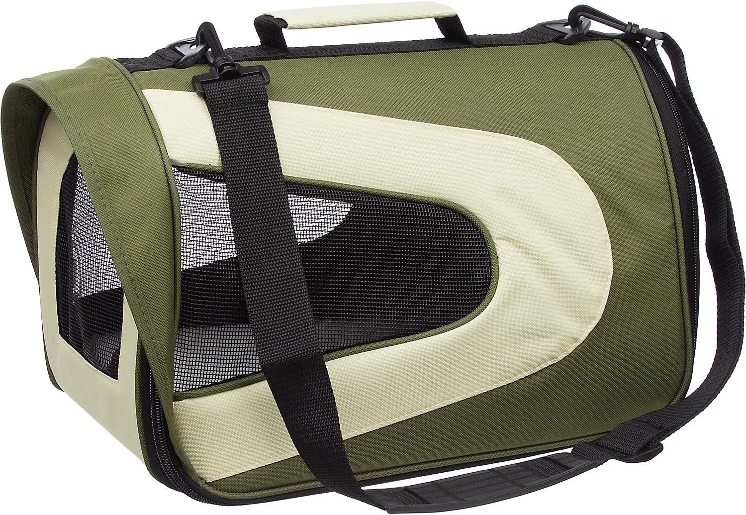 PET LIFE Airline Approved Collapsible Zippered Folding Sporty Mesh Travel Fashion Pet Dog Carrier Crate, Large, Green & Khaki : Pet Supplies