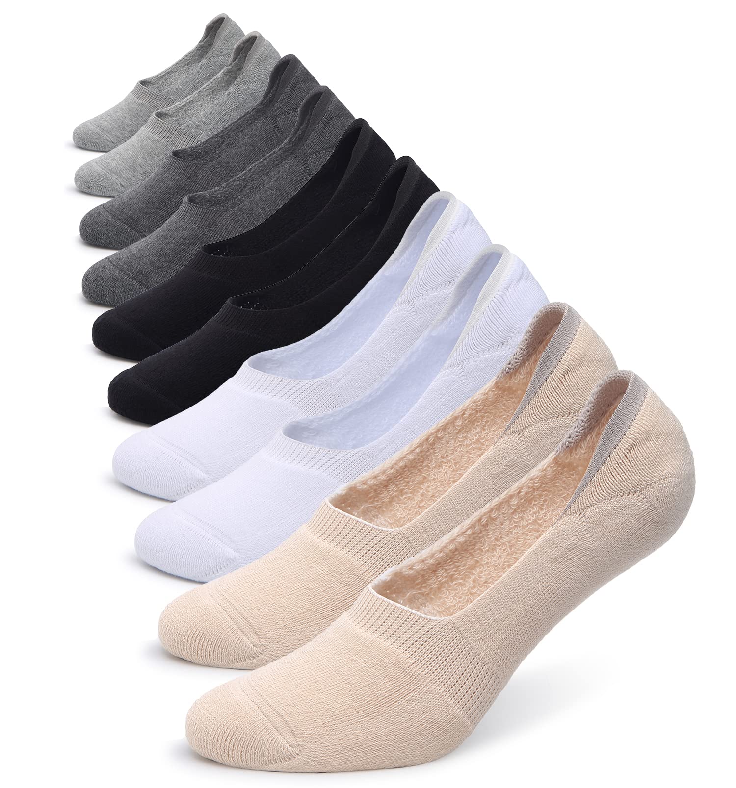 Photo 1 of Pareberry Women's Thick Cushion Cotton Athletics Casual Low Cut Flat Non-Slip Boat Liner No Show Socks-5/10 Pack (Shoe Size: 9-11.5, Z01-Multicoloured-10 Pack)Large