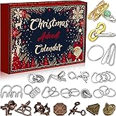 Skylety 24 Pcs Christmas Brain Teaser Puzzles Advent Calendar 2026 for Adults Bulk 3D Metal Wire Rings Teaser Puzzles Challenge Gifts with 24 Days Box for Christmas Countdown Holiday Birthday Party