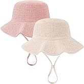 2 Pack Muslin Baby Sun Hat UPF 50+ Sun Protection Baby Bucket Hat with Wide Brim Beach Hats for Boys Girls
