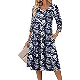Zeagoo Women Casual Dress 3/4 Sleeve Casual Loose Midi Dress