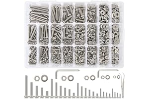K Kwokker 1110Pcs #2-56#4-40#6-32#8-32#10-24 Nuts and Bolts Assortment Kit, Phillips Pan Head Machine Screw Assortment Kit, 25 Sizes 304 Stainless Steel Assorted Nuts and Bolts Washers for Screws