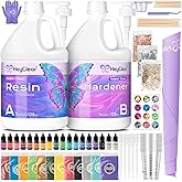 HeyClear 2 Gallon Epoxy Resin Kit Crystal Clear, Hard 2 Part Epoxy and Hardener with Mica Powder, Pigment for Casting Coating, Jewelry Making, Art Crafts for Adults, Resina Epoxica para Manualidades