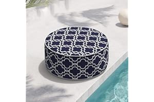 TWLEAR Indoor/Outdoor Inflatable Ottoman D21 x H9 inch, Round Footstool Inflatable Foot Rest Ottoman with Handle, Portable Ottomans Pouf for Patio, Garden, Camping, Home, Carmody Navy