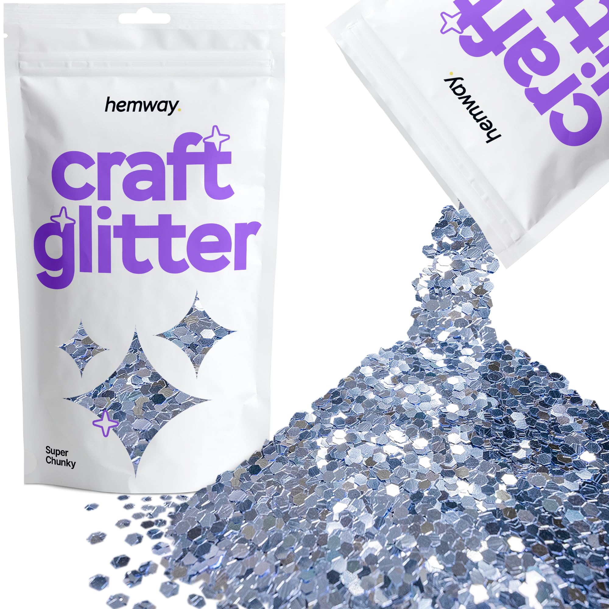 Hemway Craft Glitter Azure Blue 100g Super Chunky Glitter for Crafts, Resin, Cosmetic, Nail, Face, Body, Festival, Tumblers, Art, Candle, Crafting