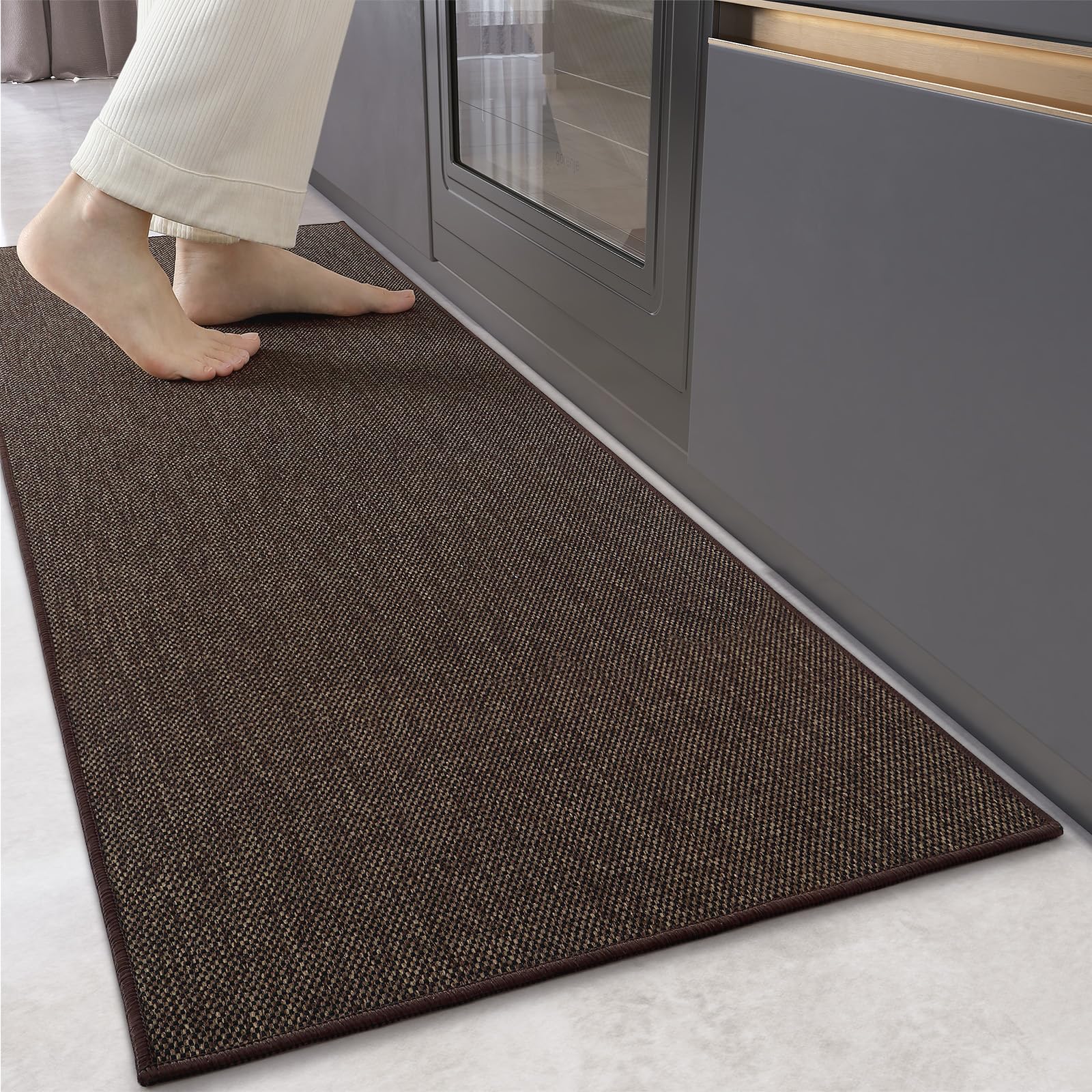 COLOR&GEOMETRY Kitchen Rugs Non Slip Washable 43x120cm, 4mm Thin Woven Rubber Backed Kitchen Runner Rug, Absorbent Easy to Clean Floor Mats for in Front of Sink, Laundry Room, Hallway, Brown — image 1