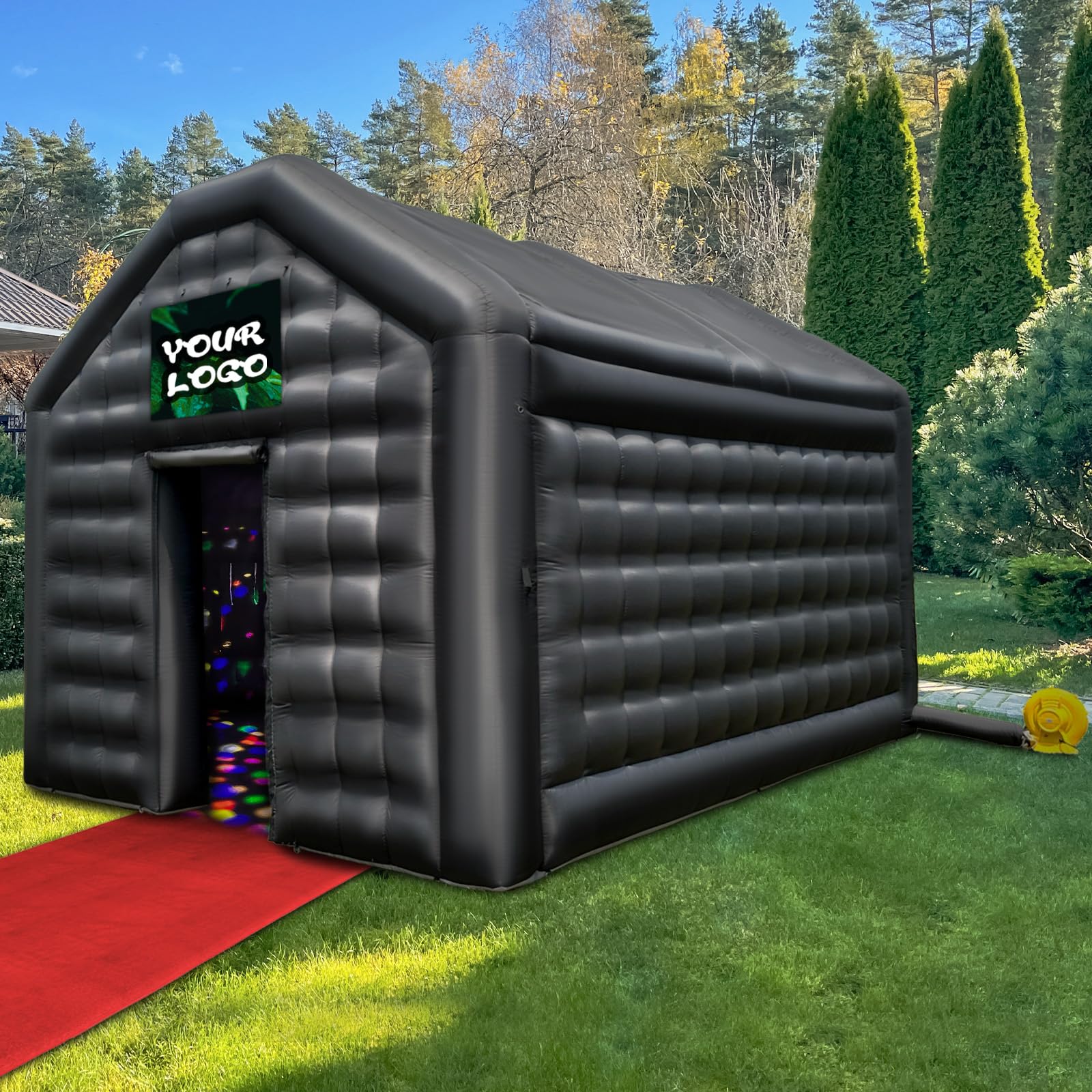 Photo 1 of WARSUN 16.5x13x11.5Ft Small Inflatable Nightclub with Blower Black Inflatable Night Club Party Tent for Birthday Wedding Raves Dance Floor Yard Party Rental Business