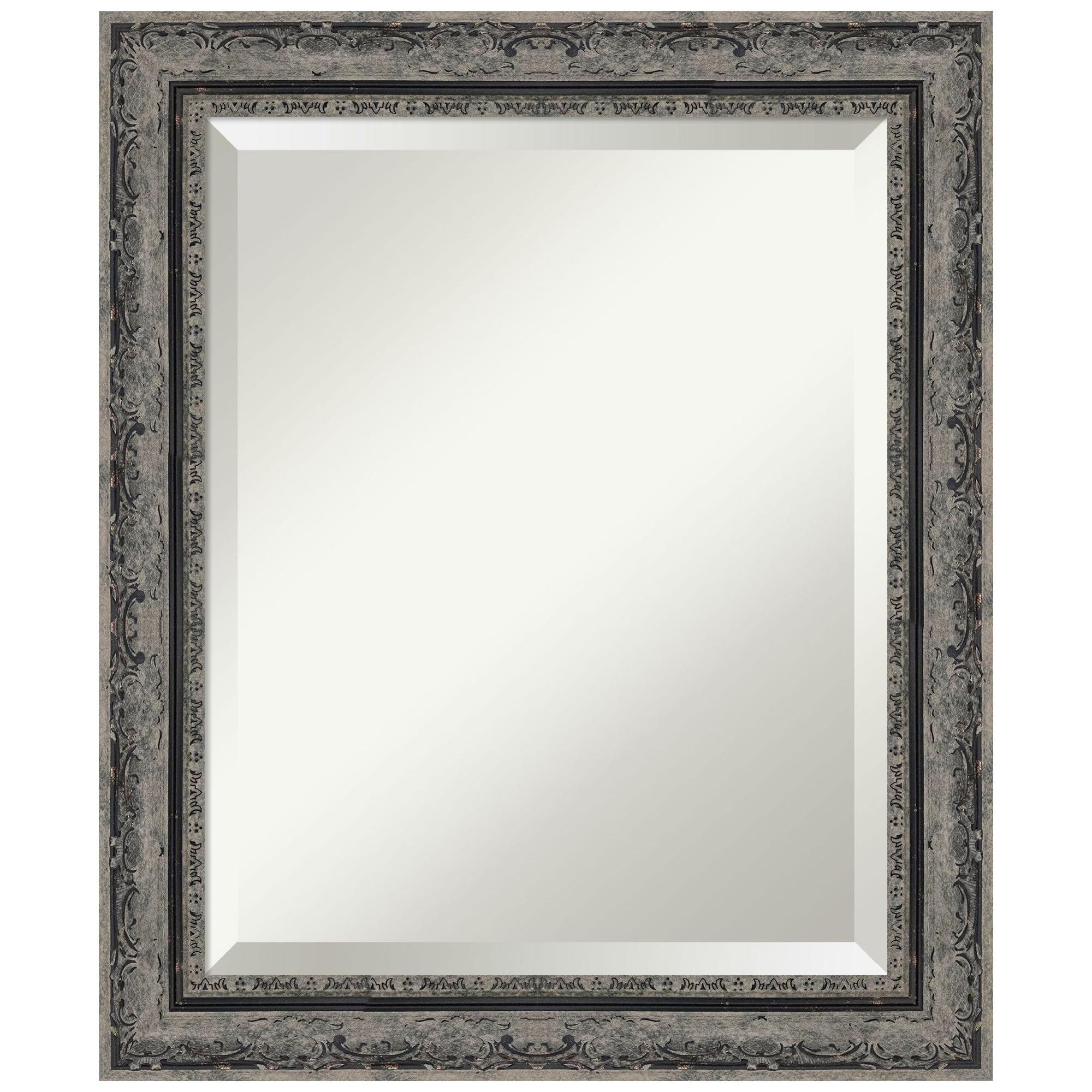 Amanti Art Black Bathroom Mirror for Over Sink, 24x20 Filigree Matte Black Rectangle Vanity Mirror, Small Traditional Frame, Hangs Horizonally and Vertically, Bathroom Wall Decor, Beveled Edge Image