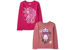 The Children's Place Girls' Unicorns,Sports,Butterflies Long Sleeve Graphic T-Shirts,2 Pack