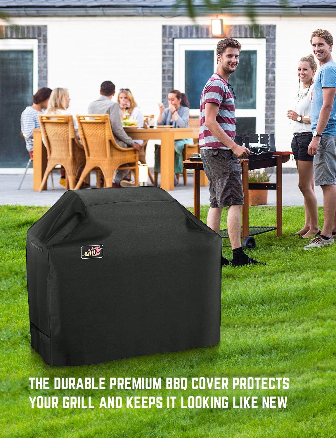 Homitt Gas Grill Cover, 58-inch 3-4 Burner 600D Heavy Duty Waterproof BBQ Cover with Handles and Adjustable Straps for Most Brands of Grill -Black : Garden & Outdoor