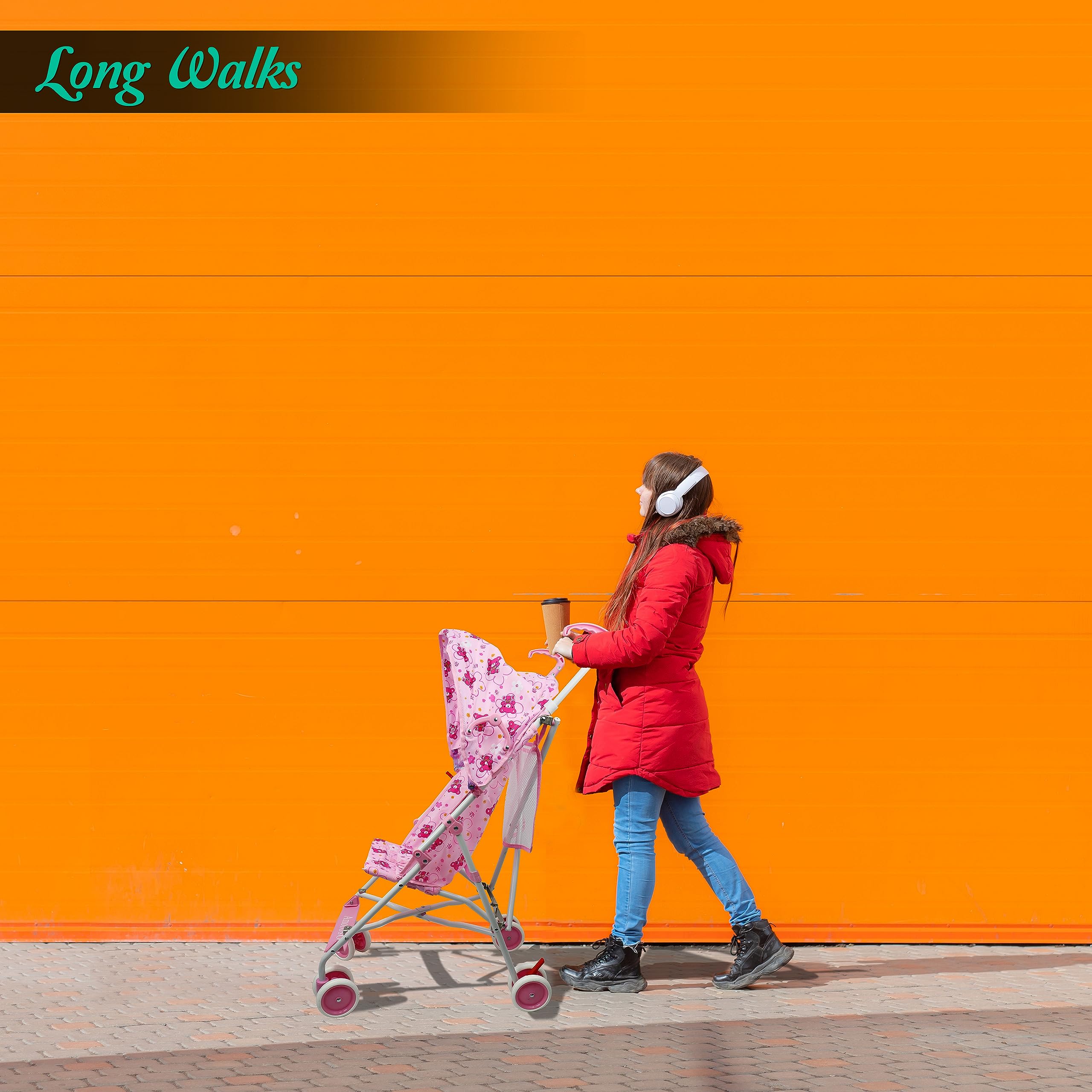 AmorosO Single Umbrella Stroller | Lightweight, Travel-Ready Stroller with EVA Wheels & Sun Protection | Baby Pink