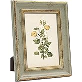 Sapowerntus Vintage 5x7 Picture Frame Gold Line Sage Green Distressed Photo Frames Set Antique Real Glass Wall Hanging Tabletop Display Home Decor Retro Shabby Chic Unique Gift