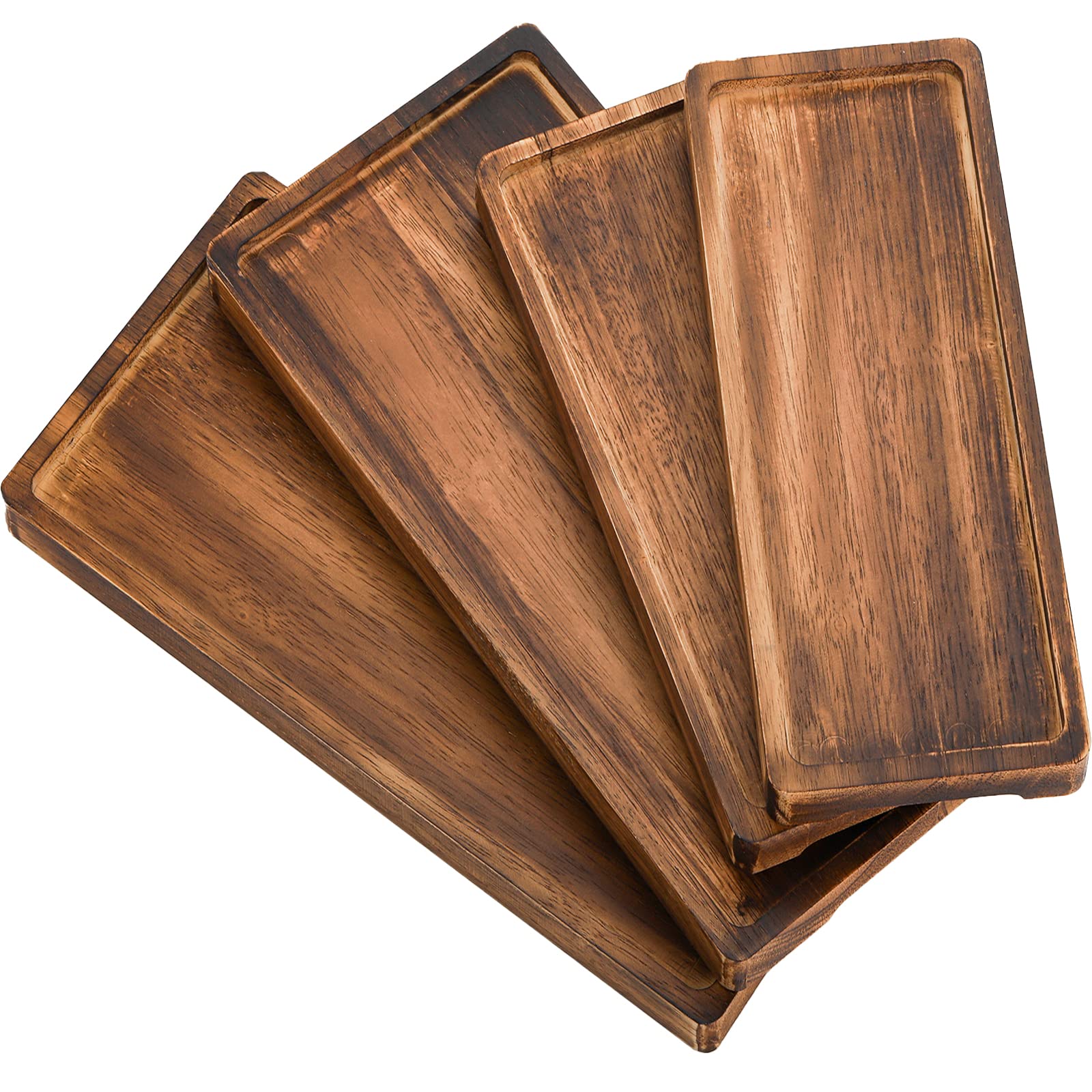 Photo 1 of SOUJOY Set of 4 Wood Serving Tray, Oak Platter for Food, 12'', 14.5'' Rectangular Charcuterie Board with Edge for Home Decor, Dessert, Vegetables, Fruit, Appetizer, Cheese Dishes