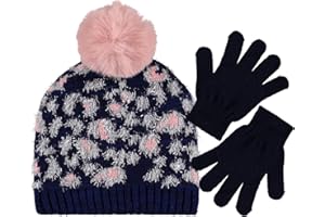 Polar Wear Girls Hat & Glove Sets-Kids Cold Weather Winter Accessories-Childrens pom pom Hat sets-Big Girls 2 Pc Beanie Sets