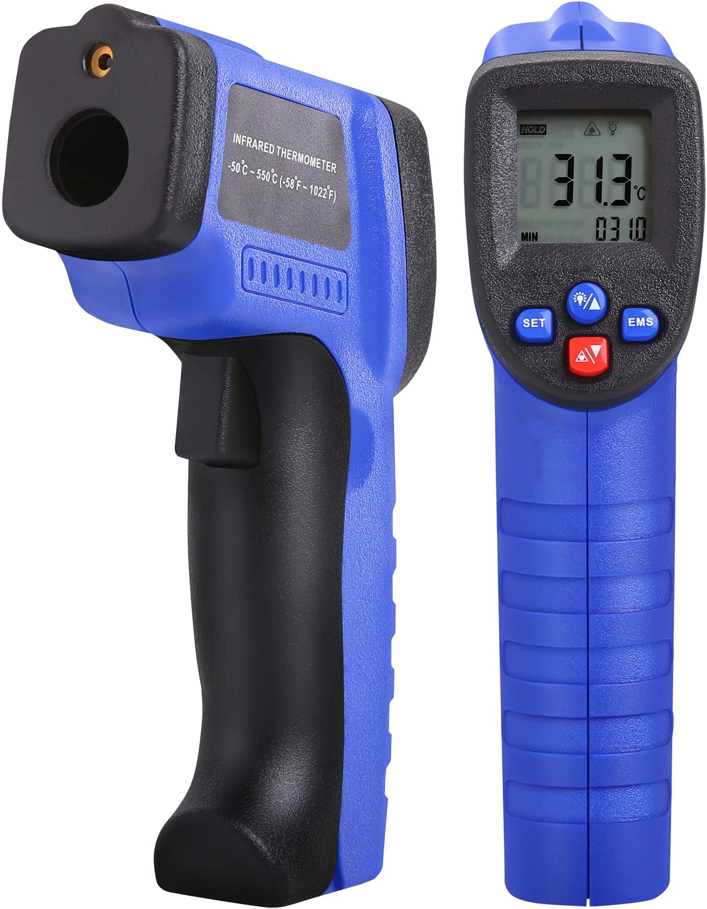 Koeson Non-Contact Digital Laser Infrared Thermometer, Top Accuracy IR Temperature Gun -58℉~ 1022℉ (-50℃ ~ 550℃) with HD Backlit LCD Display, Adjustable Emissivity, Firm Grip, Blue & Black