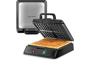 Waffle Maker, Roter Mond 4 Slice Square Waffle Iron, Compact Classic Stainless Steel Waffle Maker,Non-stick surface for easy cleaning for Family Use Breakfast, Save space for storage,1300W, Black