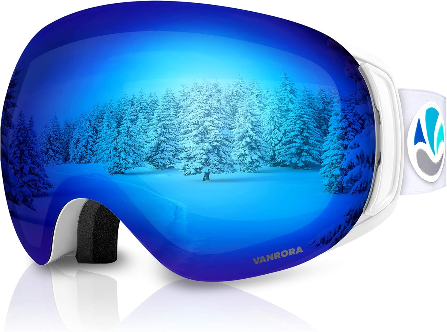 blue ski goggles