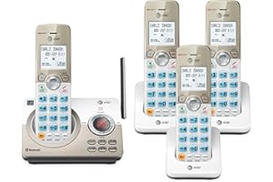 AT&T 4-Handset DECT 6.0 Expandable Cordless Home Phone with Large Display, Big Buttons, Answering Machine, Smart Call Blocker, Bluetooth Connect to Cell, Long Range, Caller ID, Speakerphone: DL72419