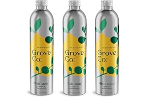 Grove Co. Ultimate Dish Soap Refills (3 x16 Fl Oz) Removes 48-hr Stuck-on Food and Grease, Plastic Free Cleaning Products, 100% Natural Lemon & Eucalyptus Fragrance