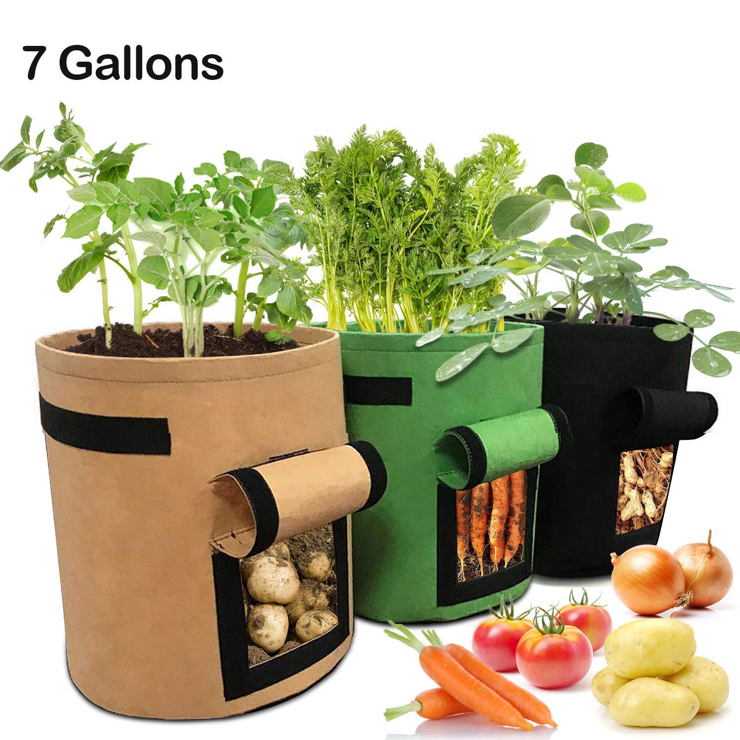 LEHOUR Grow Bags, 3pcs 7 Gallon Breathable NonWoven Fabric Potato Grow