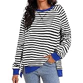 ONFERS Womens Striped Color Block Sweatshirt Oversized Side Slit Crew Neck Loose Shirts Long Sleeve Pullover Tops 2025 Trendy