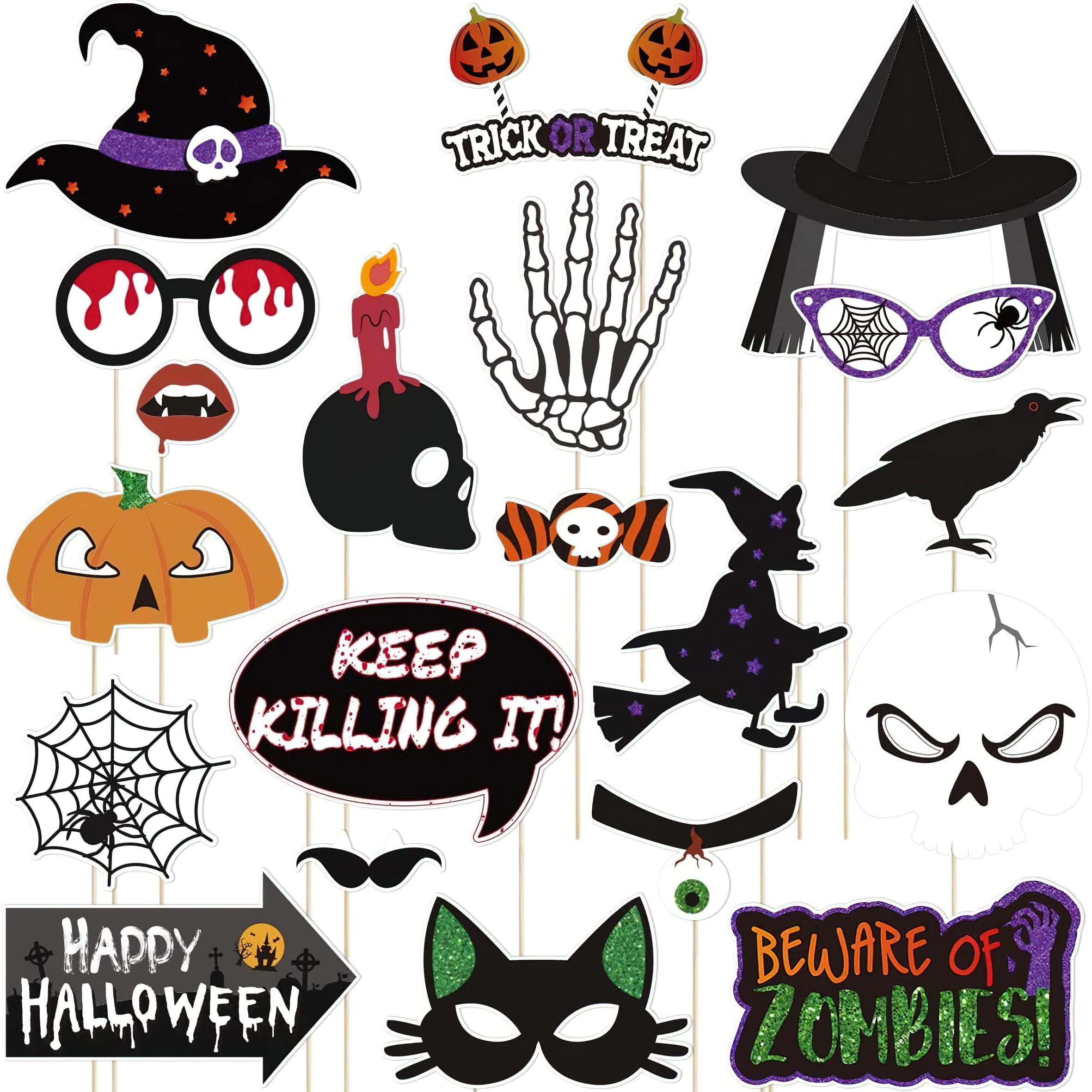 Photo 1 of 20PCS Halloween Photo Booth Props Creative Photography Backdrop Scary Witch Hat Pumpkin Spider Web Black Cat Candy Photo Props Decoration Supplies
