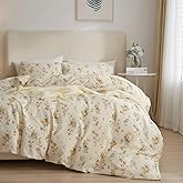 EAVD Vintage Style Garden Yellow Floral Comforter Set Queen White Soft Microfiber Chic Rose Floral Bedding Set with 2 Pillowcases Reversible Botanical Comforter Set for All-Season