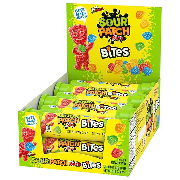 SOUR PATCH KIDS BITES SOFT & CHEWY GUMMY CANDY, BULK CANDY, 12-1.8 OZ TUBES