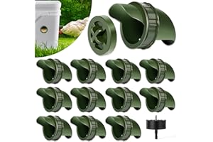 Hipykat Chicken Feeder No Waste Port Kit with Stopper 12 Ports 1 Hole Saw - DIY Automatic Reusable Poultry Coop Feeders Rain Proof Gravity Feeding Geese Duck Hens Rooster for Bucket Barrel Bin