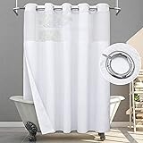 SUMGAR No Hook Shower Curtain with Snap in Liner White Waffle Fabric Hotel Luxury Modern Farmhouse Bathroom Double Layer Heav