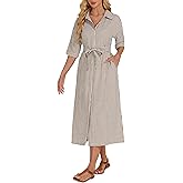 Women's Half Sleeve Plaid Maxi Dress 2026 Spring Summer Gingham Casual Button Down Long Loose Belted Dress